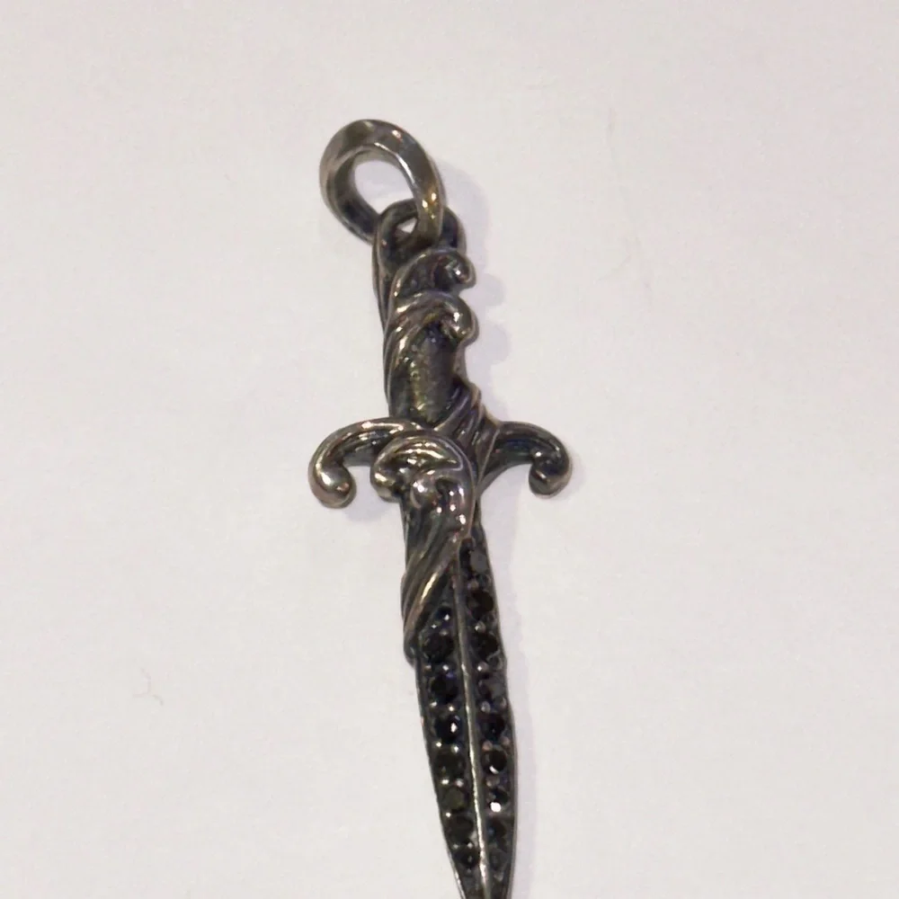 David Yurman Sterling Silver Dagger Pendant with Black Diamonds